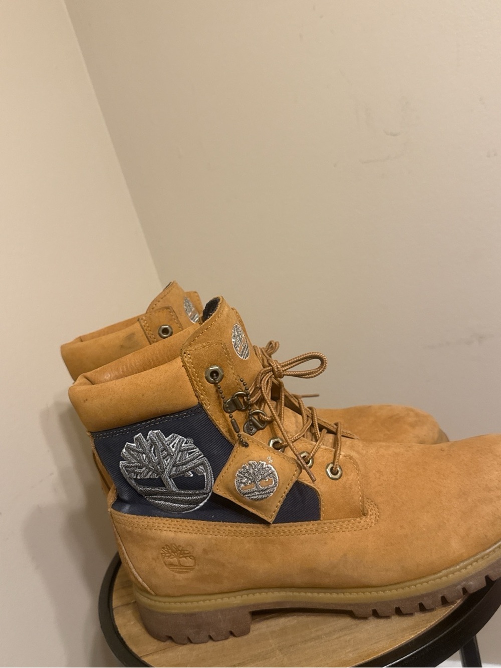 Timberland Wheat and Navy Lace-Up Nubuck Boots